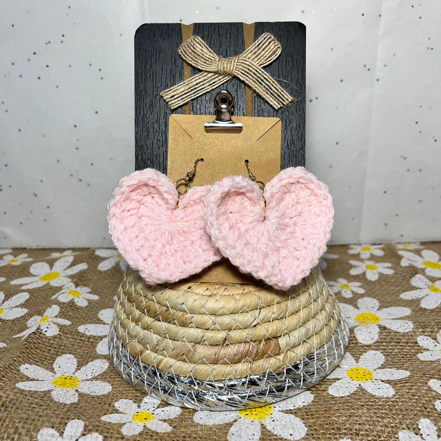 Large Crochet Heart Earrings