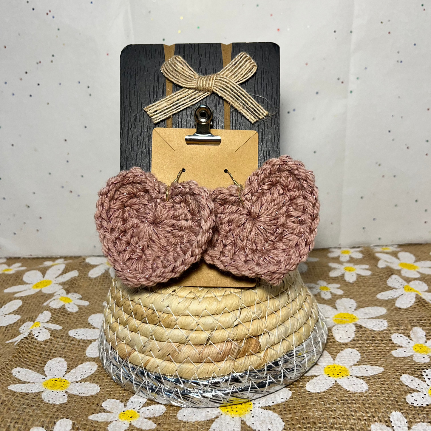 Large Crochet Heart Earrings